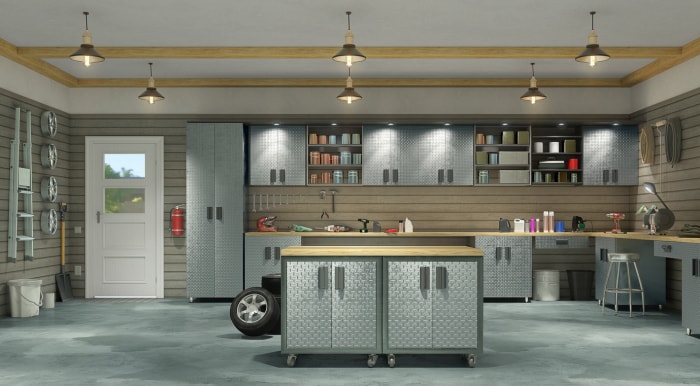 Intérieur de garage moderne. Illustration 3D