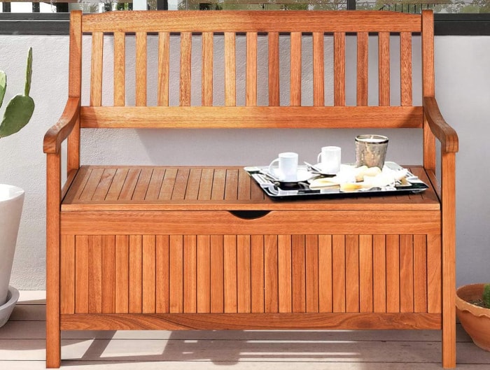 La meilleure option de banc de rangement extérieur Banc de rangement extérieur en bois Tangkula