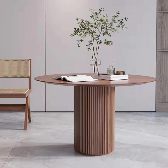 Table de salle à manger ronde en pin massif, table de cuisine simple avec socle en bois