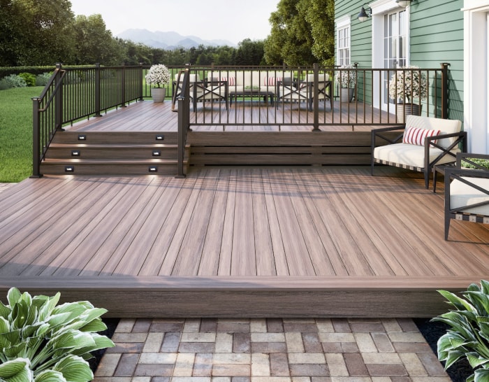 Terrasse composite Deckorators avec sol géométrique