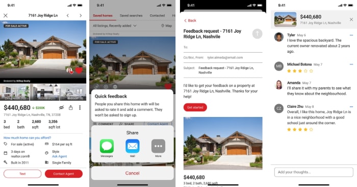 Interface utilisateur de l'application immobilière