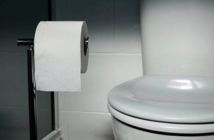 Le porte-papier toilette se trouve à côté des toilettes.