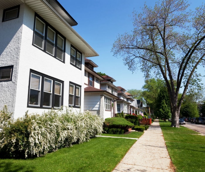 Une rangée de maisons Foursquare à Chicago