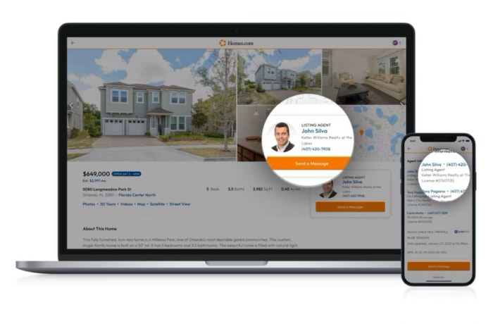 Interface de recherche de maisons pour un agent immobilier