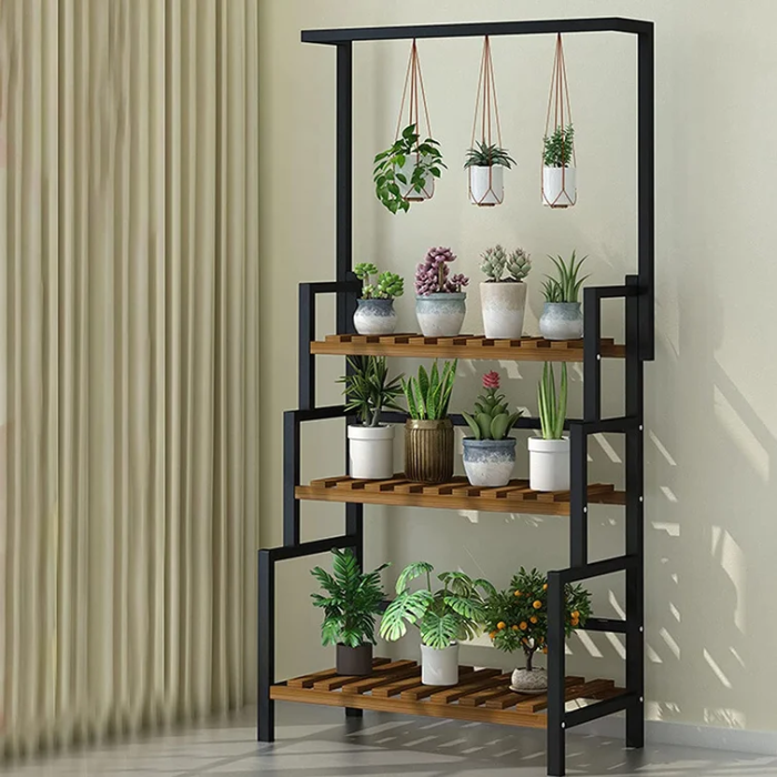 support à plantes wayfair avec plantes en pot et plantes suspendues