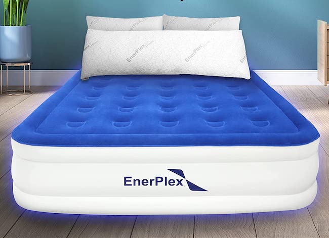 Matelas pneumatique double hauteur Enerplex bleu et blanc