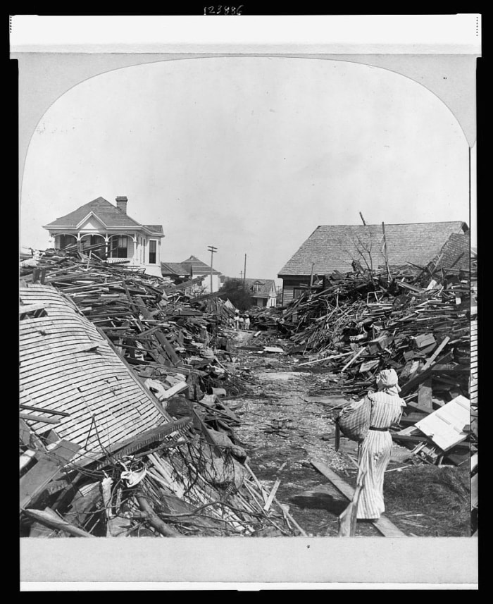 Destruction causée par l'ouragan de Galveston en 1900