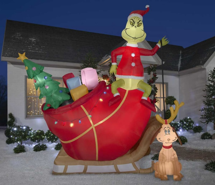 La meilleure option de gonflables de Noël Grinch gonflable de Noël Gemmy et Max en traîneau