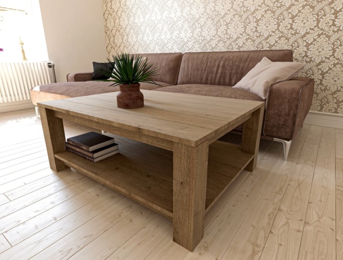 Table basse en bois.