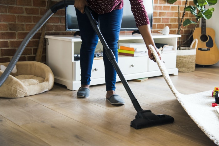 Personne passant l'aspirateur pour se débarrasser des grillons.