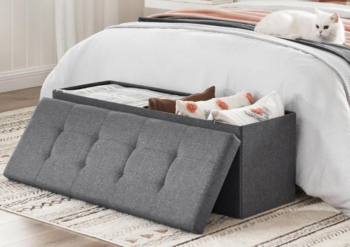 La meilleure option de pouf de rangement Banc ottoman de rangement pliable Songmics