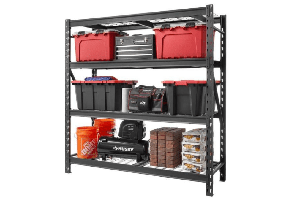 Tour d'horizon des offres Home Depot Option 11:1 : Étagère de garage robuste en acier noir Husky à 4 niveaux