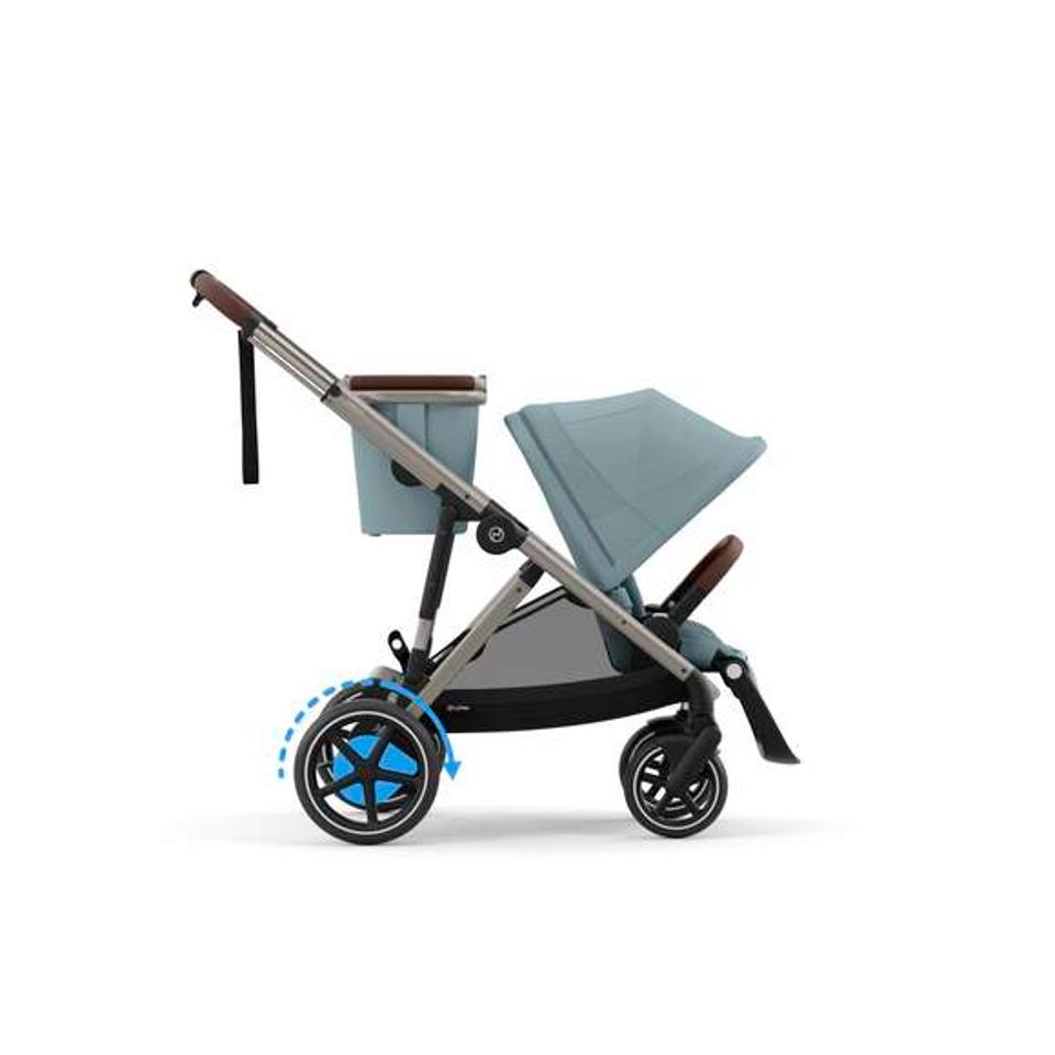 The Cybex e-Gazelle S e-stroller in Stormy Blue against a white background