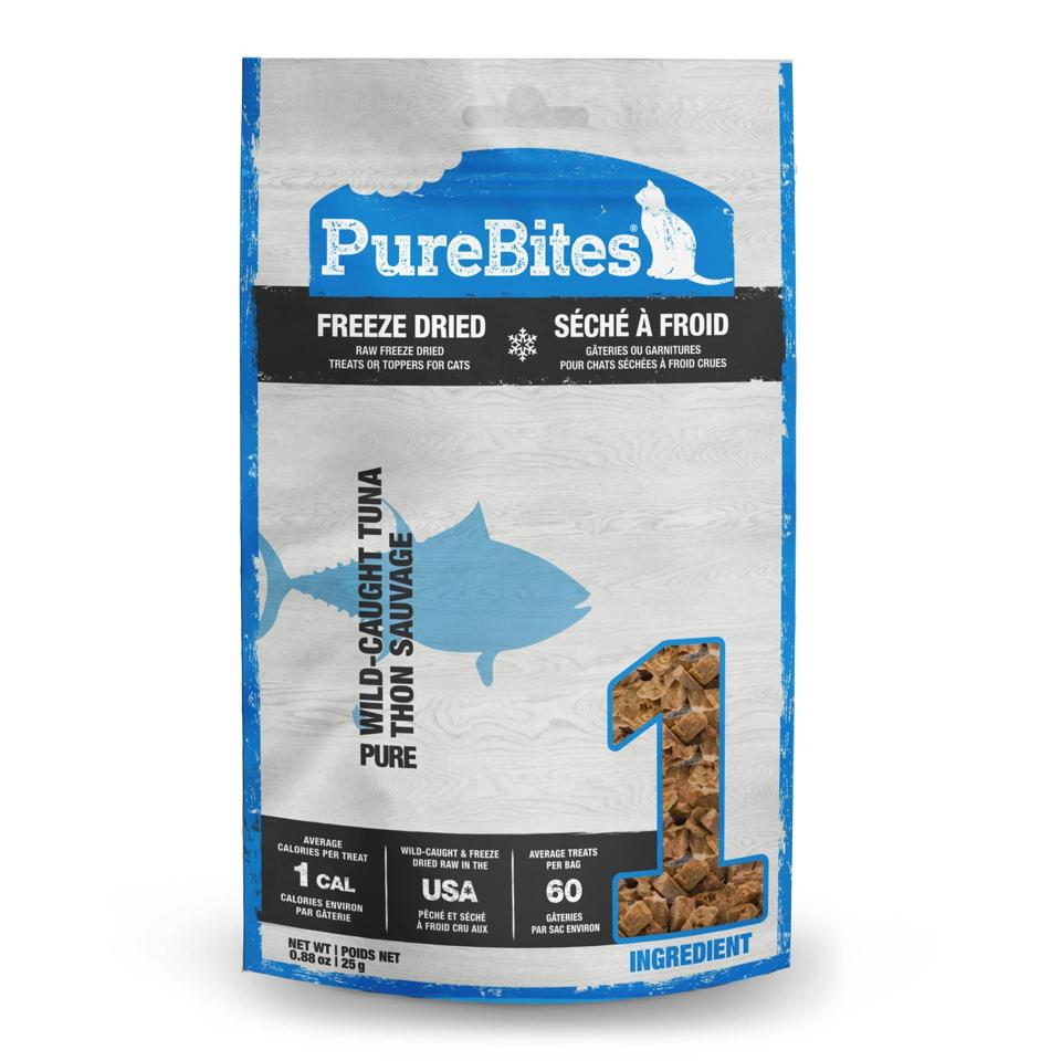 A bag of PureBites Freeze-Dried Raw Cat Treats against a white background