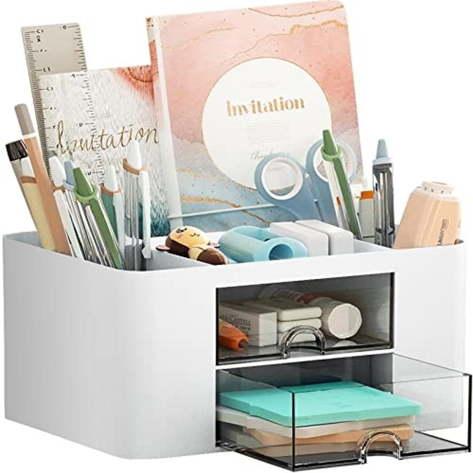 Marbrasse Multi-Functional Desk Organizer filled with pens and other desk accessories.