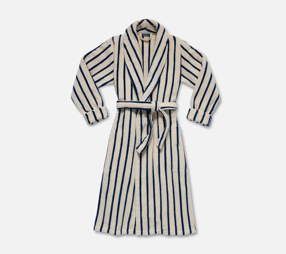 Super-Plush Robe in cream and navy stripes