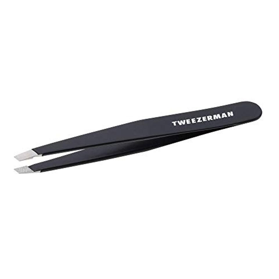 The Tweezerman Stainless Steel Slant Tweezer against a white background. 