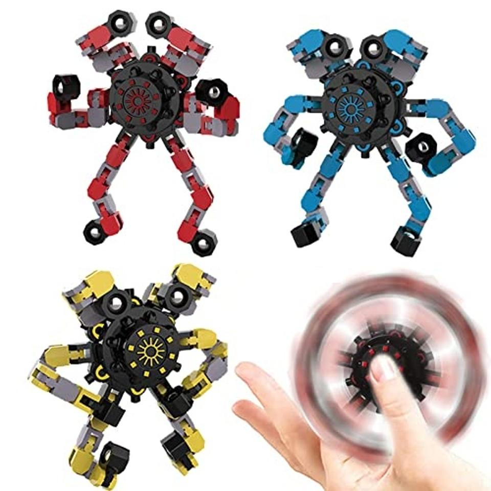 3Pcs Fidget Spinners,DIY Deformable Robot Fingertip Toys,Decompression Spinner,Deformable Creative Mechanical Gyro Toys,Stress Relief Mechanical Chain Toy for Kids Adults