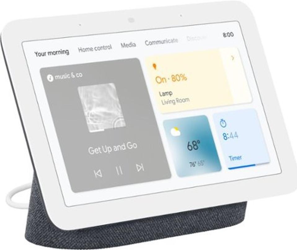 Nest Hub 7-inch Smart Display in a gray color on a white background. 