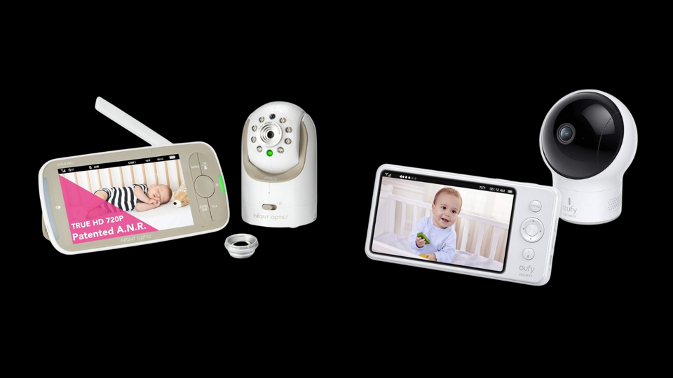 Two of the best non-Wi-Fi baby monitors on a black background