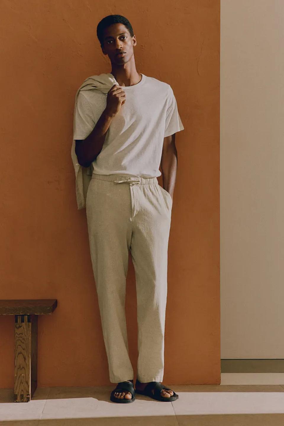 H&M Regular Fit Linen Blend Pants