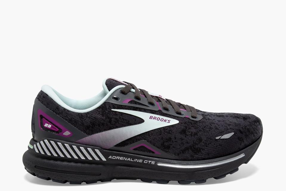 Brooks Adrenaline GTS 23 running shoe in black and pruple