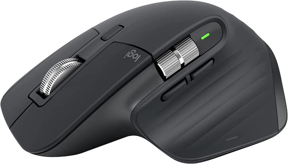 Black Logitech MX Master 3S wireless mouse on a white background 