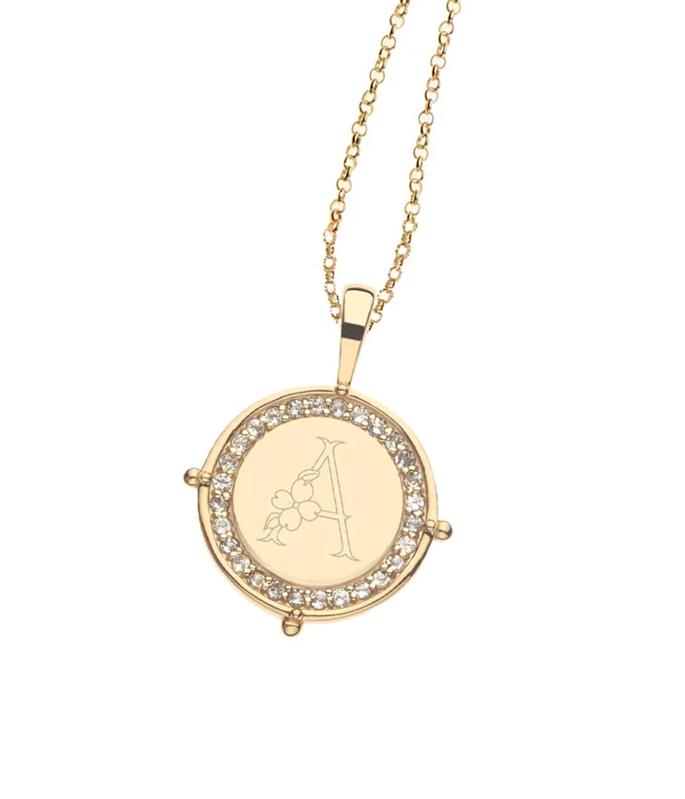 Jane Win Embellished Personalized Petite Coin Pendant