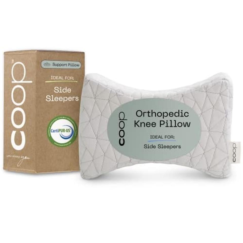 Coop Sleep Goods Adjustable Knee Pillow with its packaging 