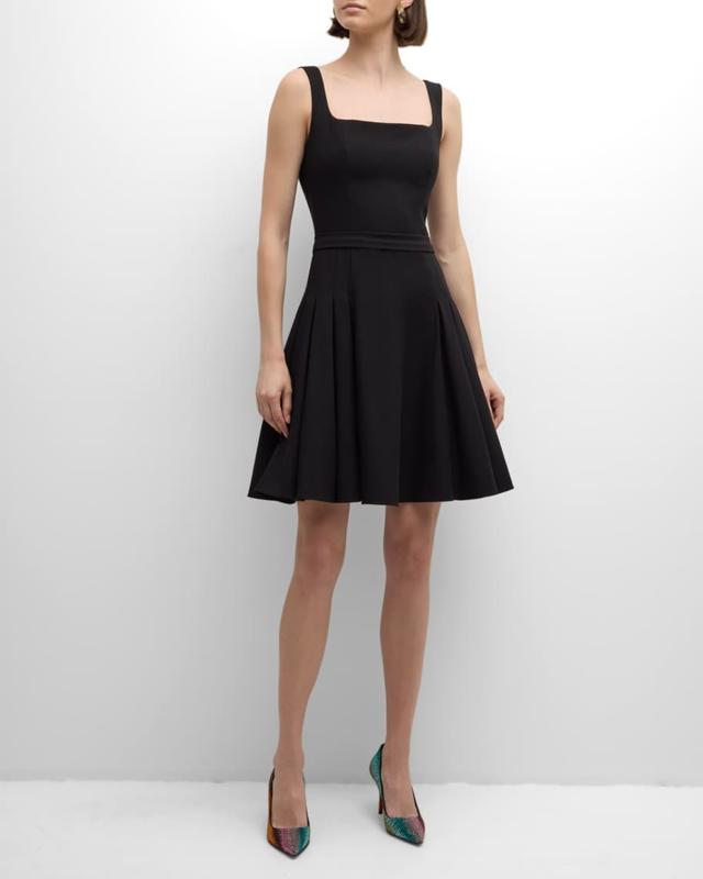 Black Halo Aphrodite Pleated Square-Neck Mini Dress