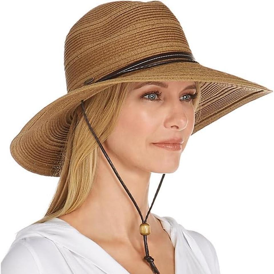 Coolibar UPF 50+ Tempe Sun Hat on a model.