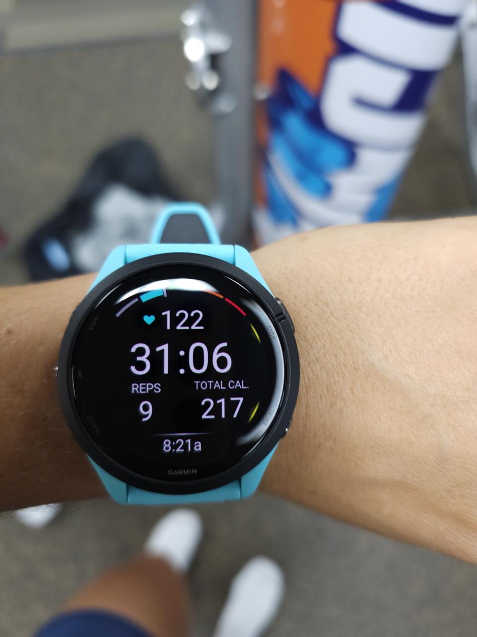 Garmin Forerunner 265 close-up during a workout