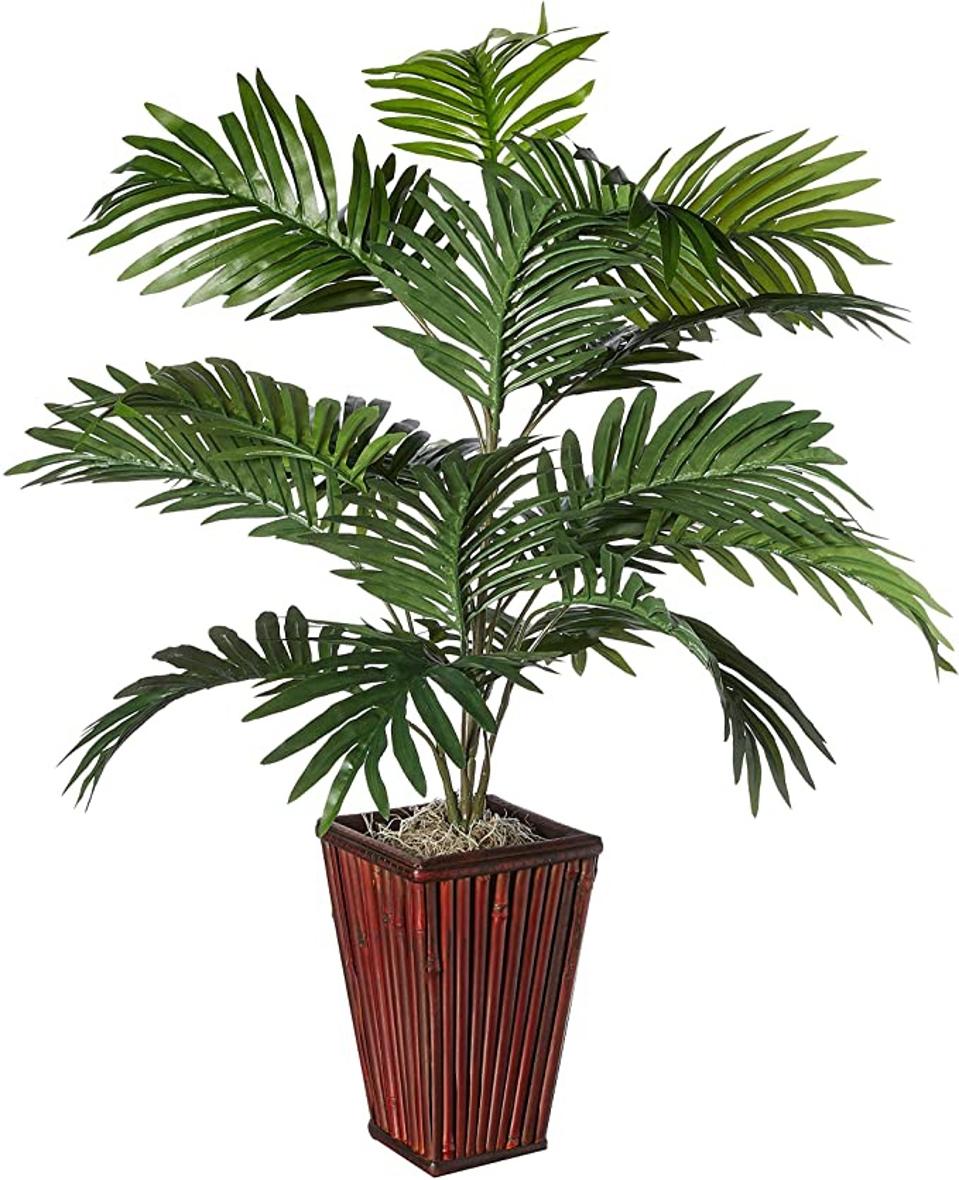 Nearly Natural 32-inch H Green Areca Palm with Bamboo Vase Silk Plant