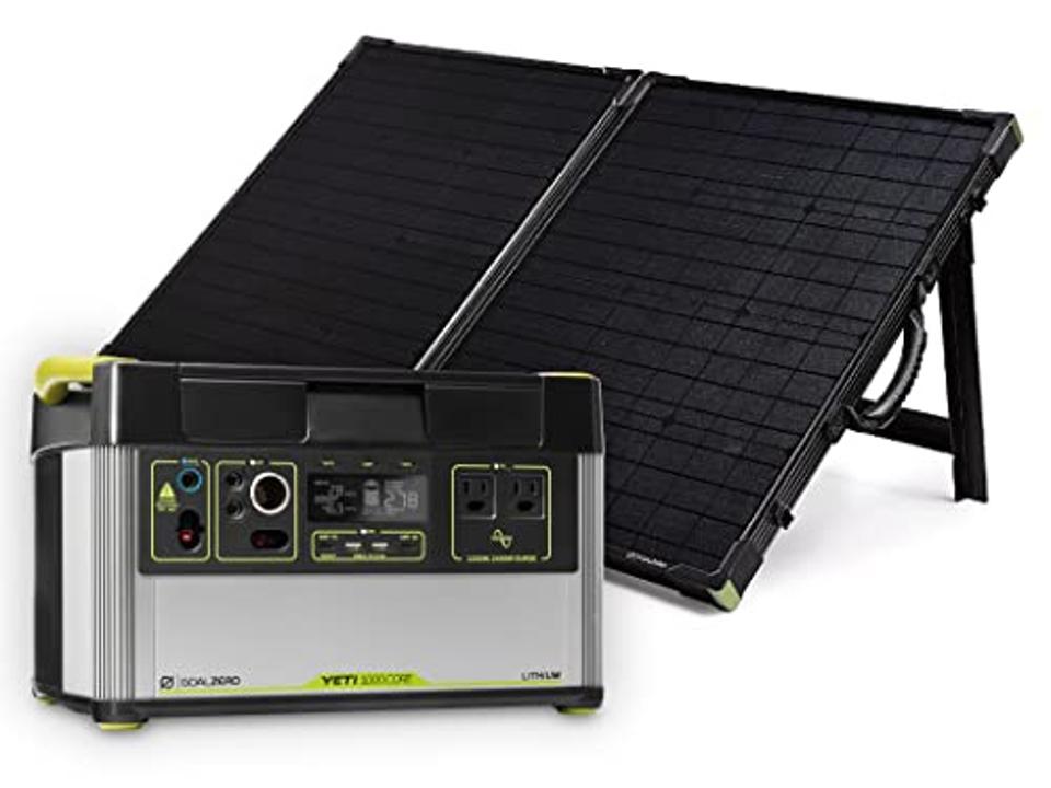 Goal Zero Yeti 1000 Core + Boulder 100 Briefcase Solar Generator for Camping.