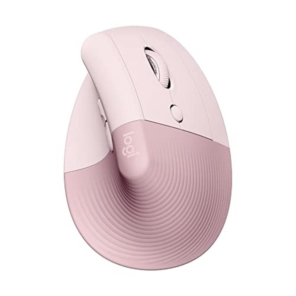 Logitech Lift Vertical Ergonomic Mouse in Rose on a white background