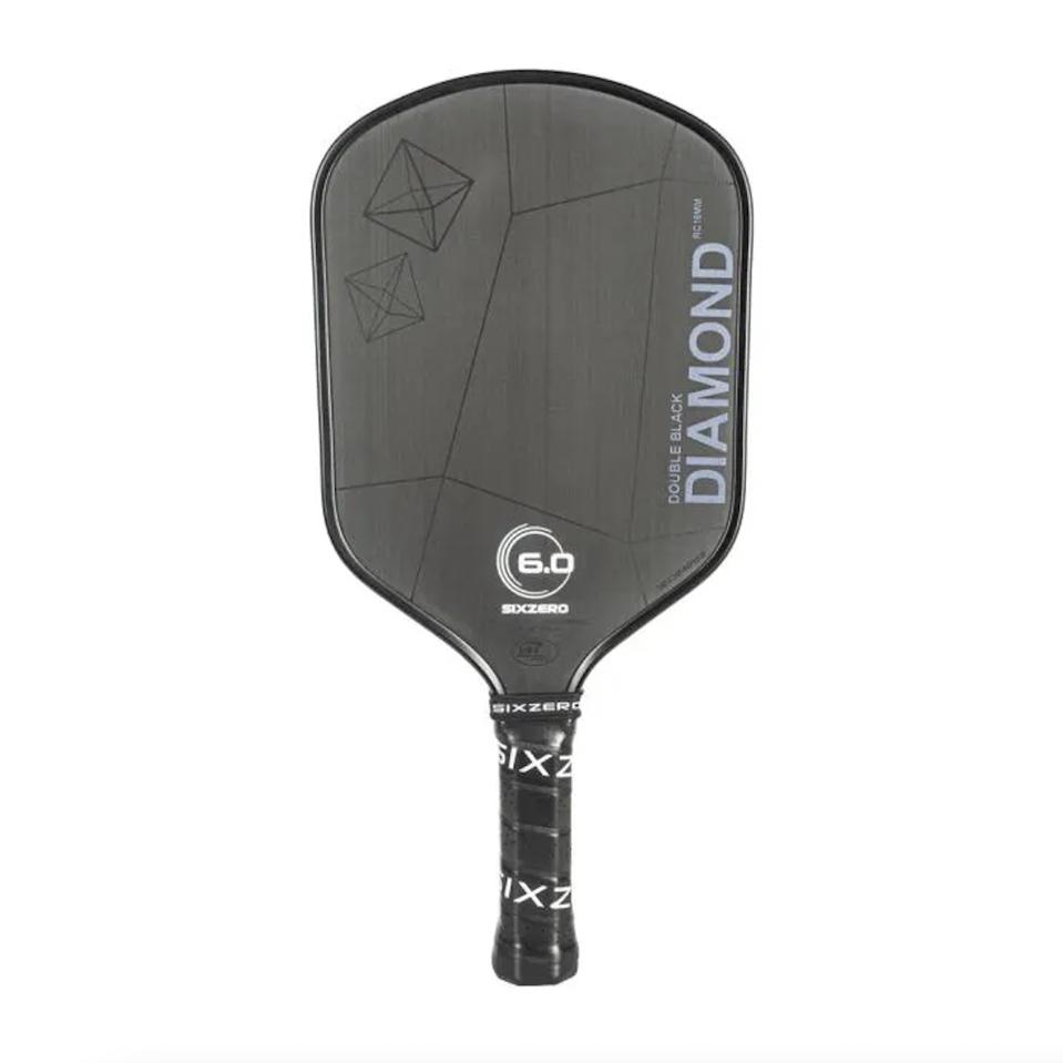 black six zero pickleball paddle with geometric shapes