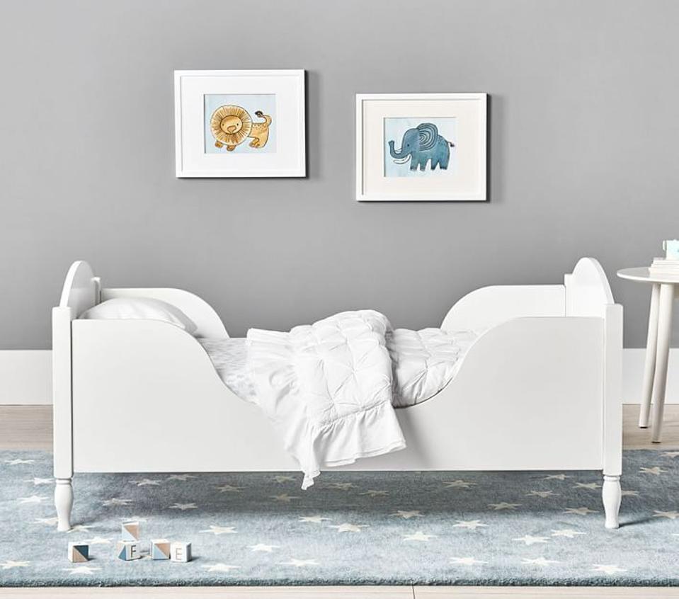 The Pottery Barn Kids Shelter Toddler Bed in a child's bedroom