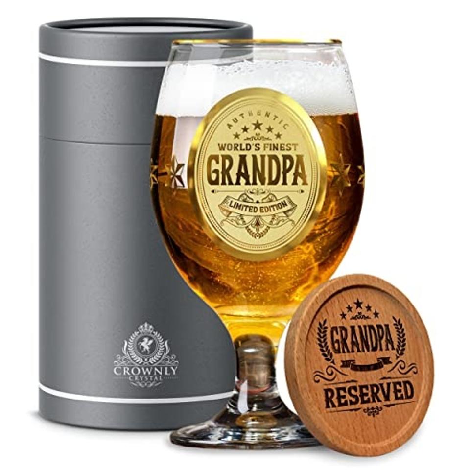 Kies World's Finest Grandpa Beer Glass on white background