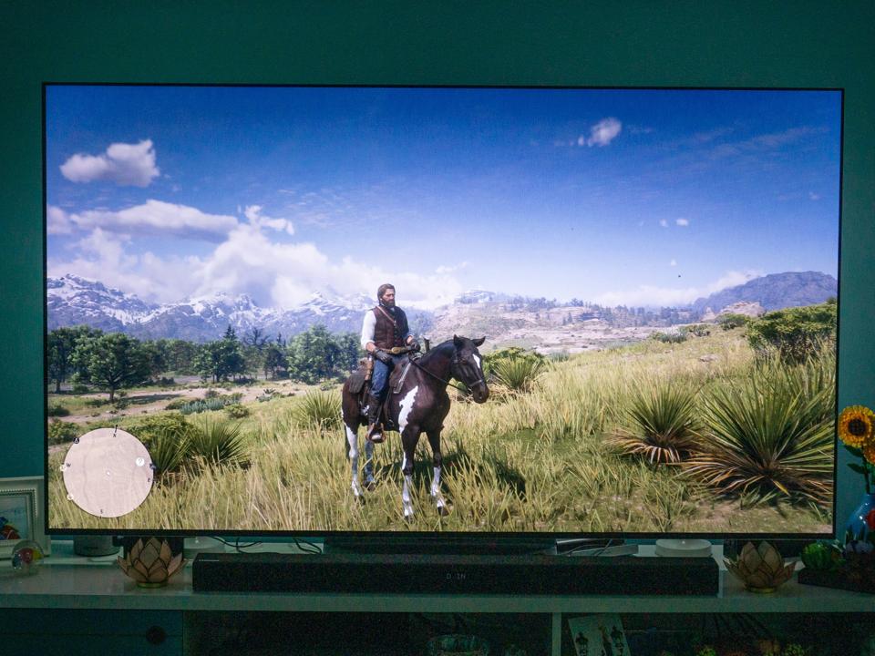 LG G3 TV with a landscape image from Red Dead Redemption II