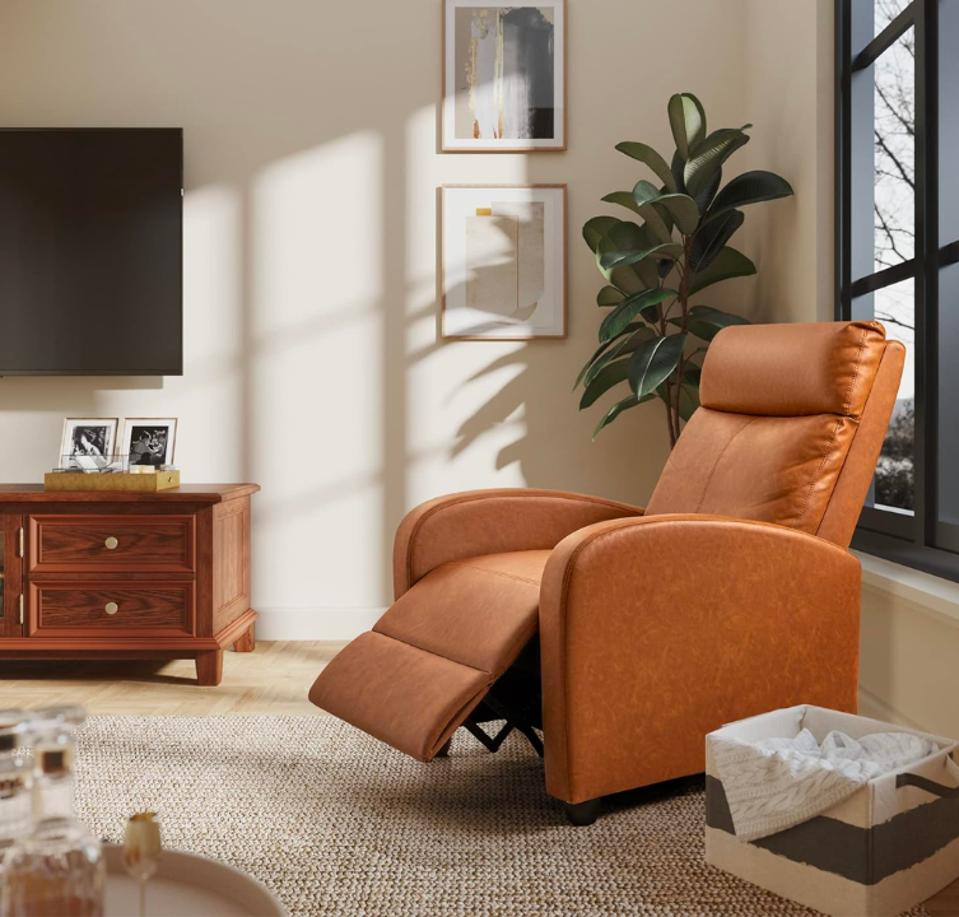 Homall Recliner Chair next to window and plant in room with tv and rug