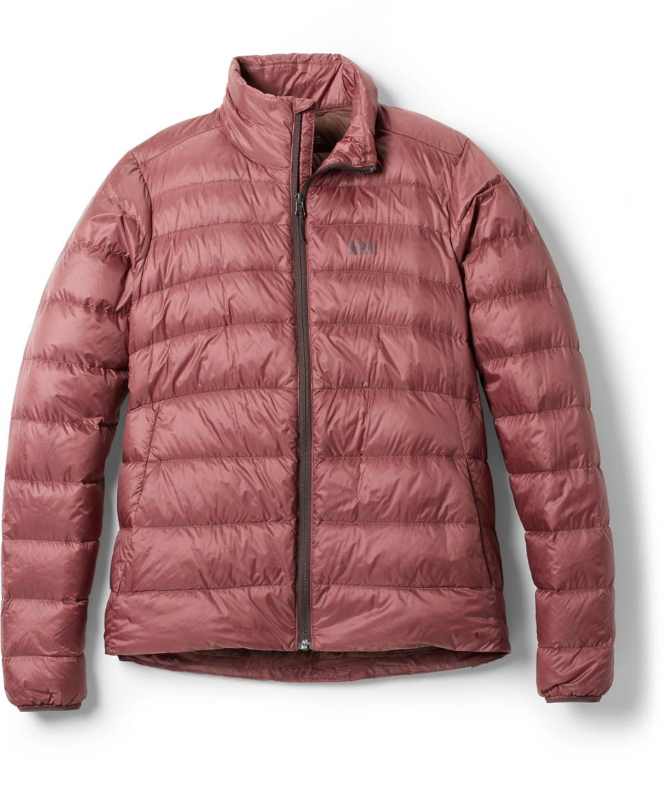 REI Co-Op 650 Down Jacket in the mauve shadow colorway