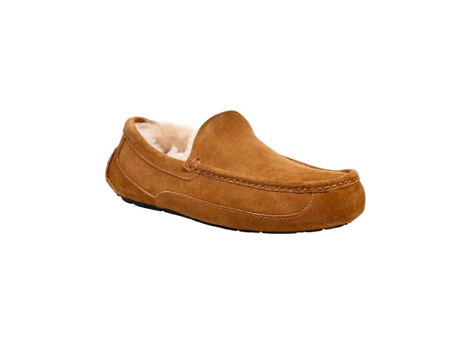 A single UGG Mens Ascot Slipper in Chestnut color against a white background