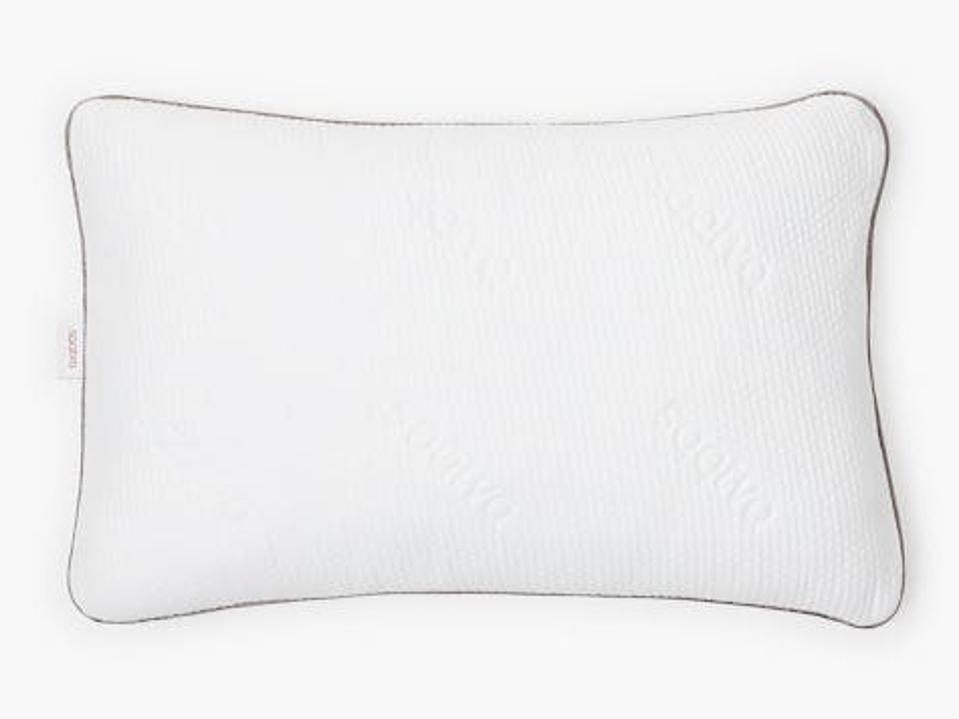 Saatva Graphite Memory Foam Pillow against a white background. 