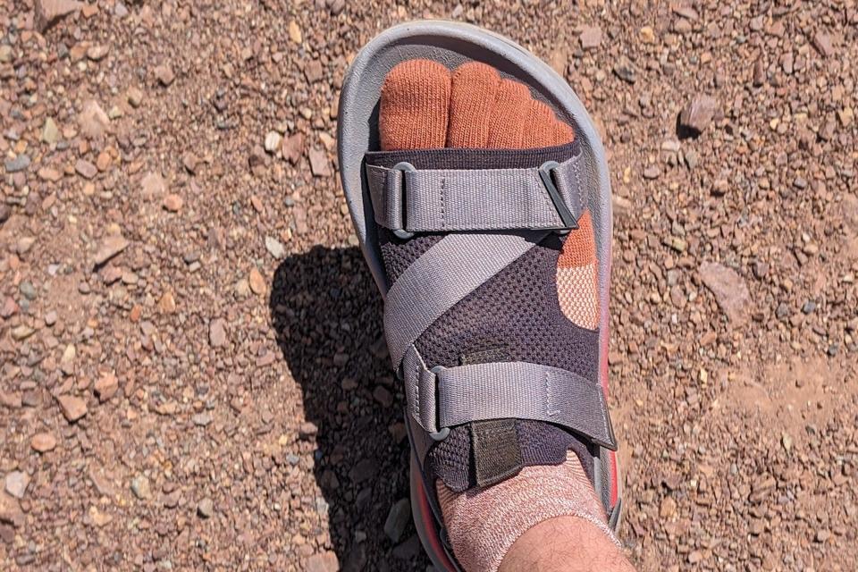 A look down to the ground at the Teva Aventrail sandal