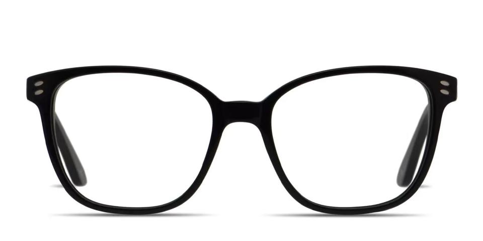 Cat-eyes glasses with black, square frames.