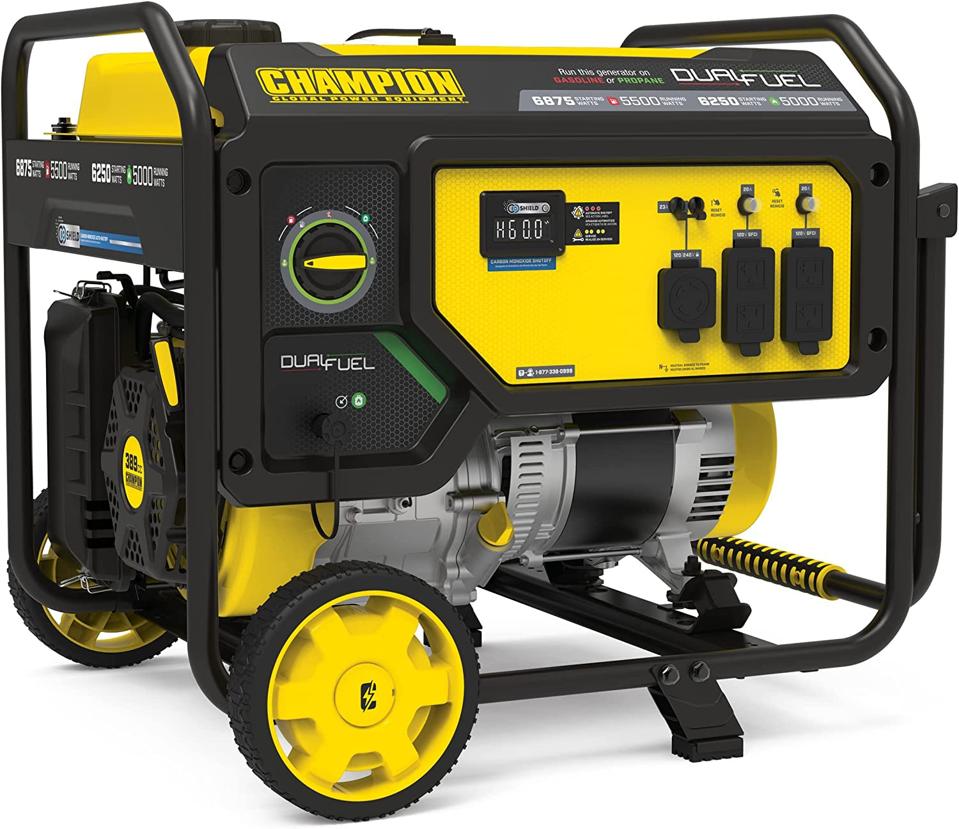 A yellow and black portable generator on a white background.