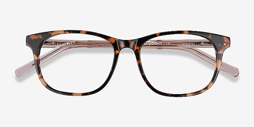 EyeBuyDirect's kids Steps Rectangle Tortoise Eyeglasses against white background