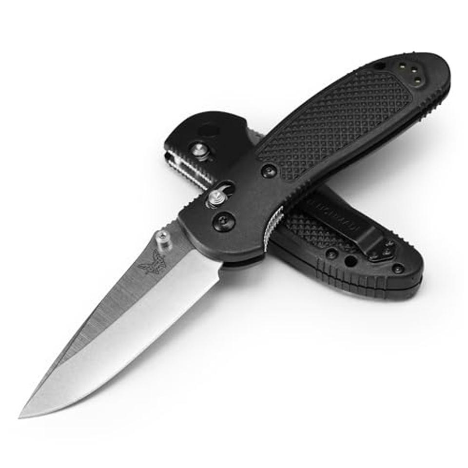 Benchmade Griptillian pocket knife with a black handle and straight edge blade