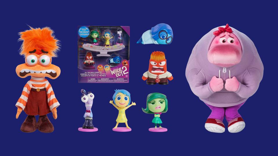 Inside Out 2 toys, including figurines and new emotions Anxiety and Embarrassment plushes