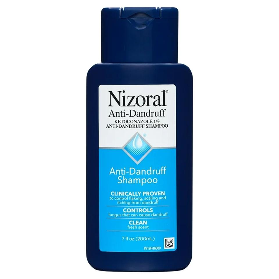 Nizoral Anti-Dandruff Shampoo on a white background.